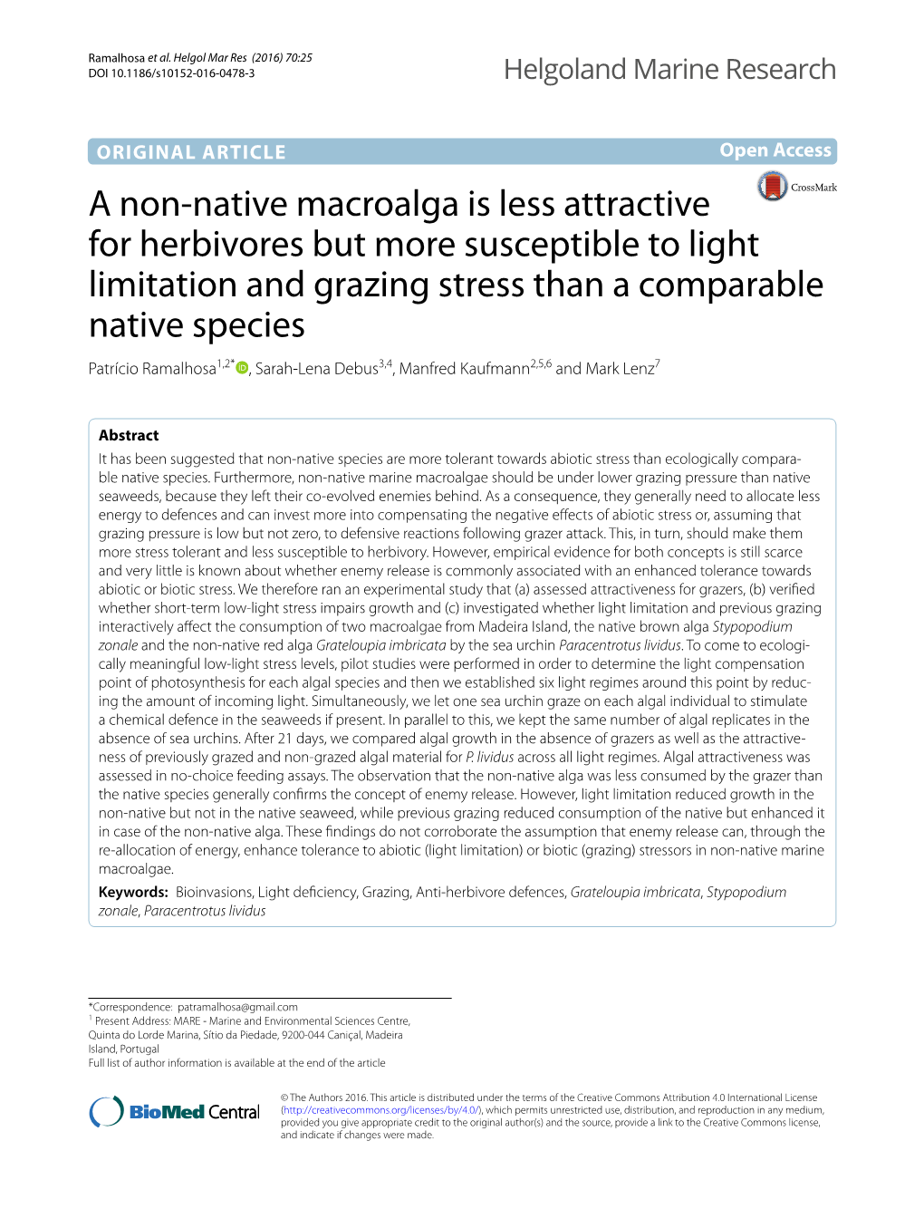 A Non-Native Macroalga Is Less Attractive for Herbivores but More