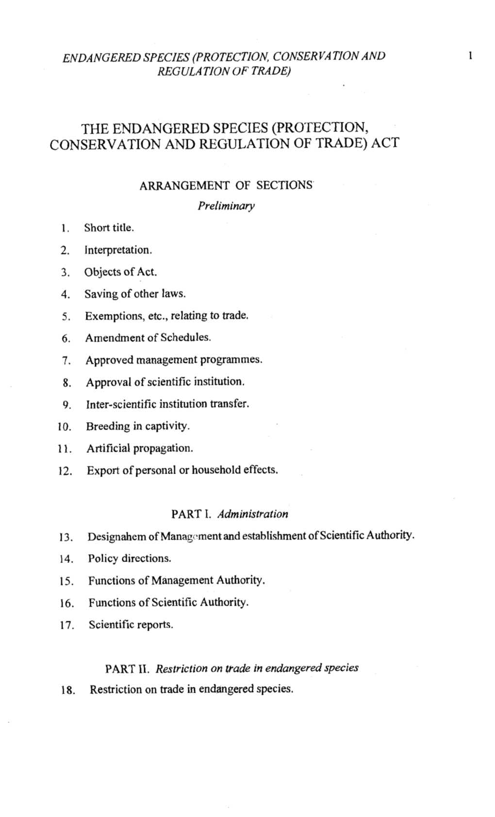 Endangered Species (Protection, Conser Va Tion and Regulation of Trade)