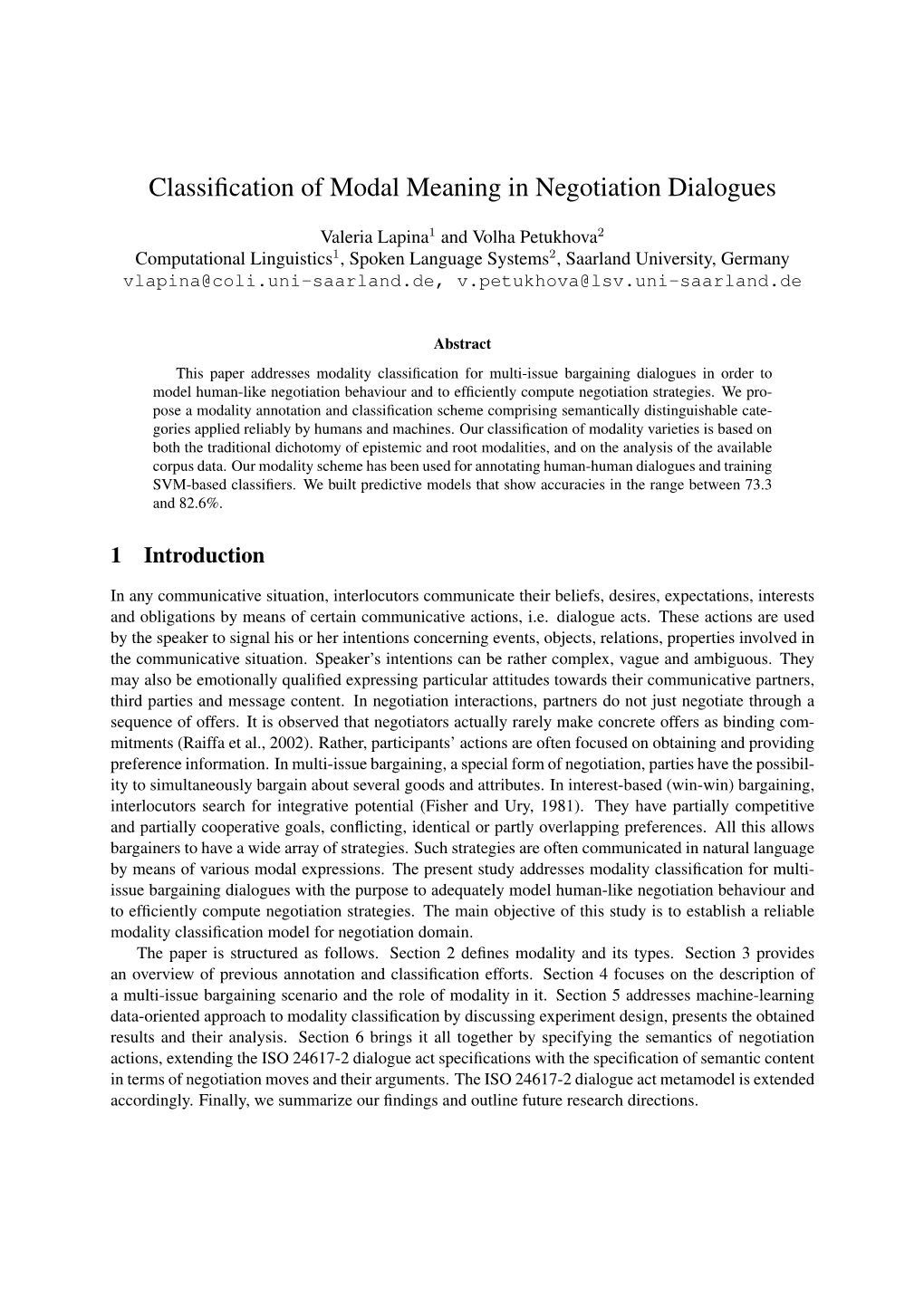 Classification of Modal Meaning in Negotiation Dialogues