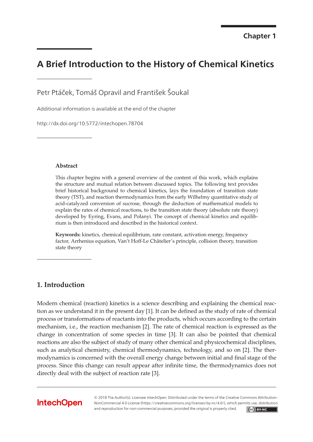 A Brief Introduction to the History of Chemical Kinetics