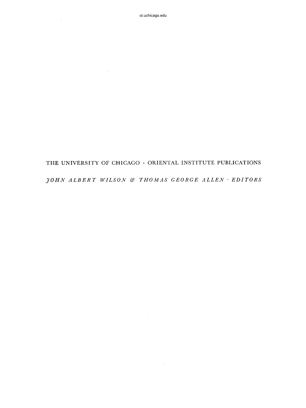 The University of Chicago • Oriental Institute Publications