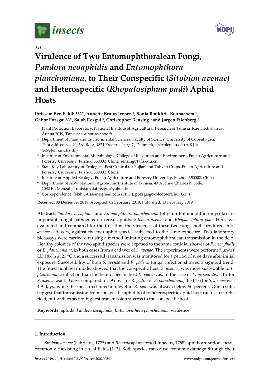 Virulence of Two Entomophthoralean Fungi, Pandora Neoaphidis