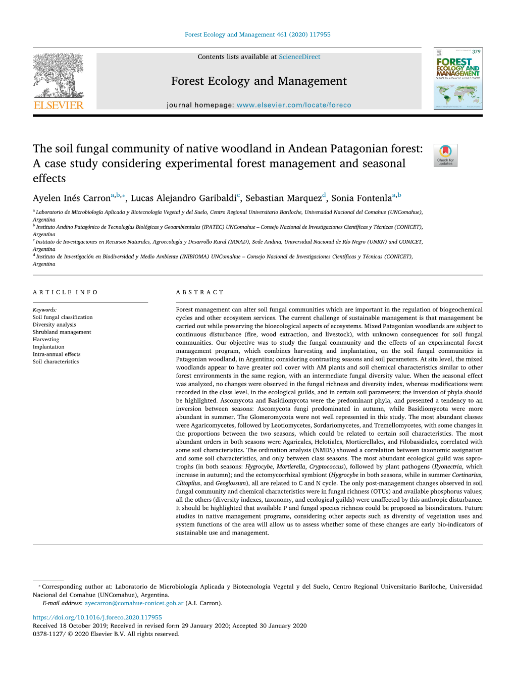 The Soil Fungal Community of Native Woodland in Andean Patagonian