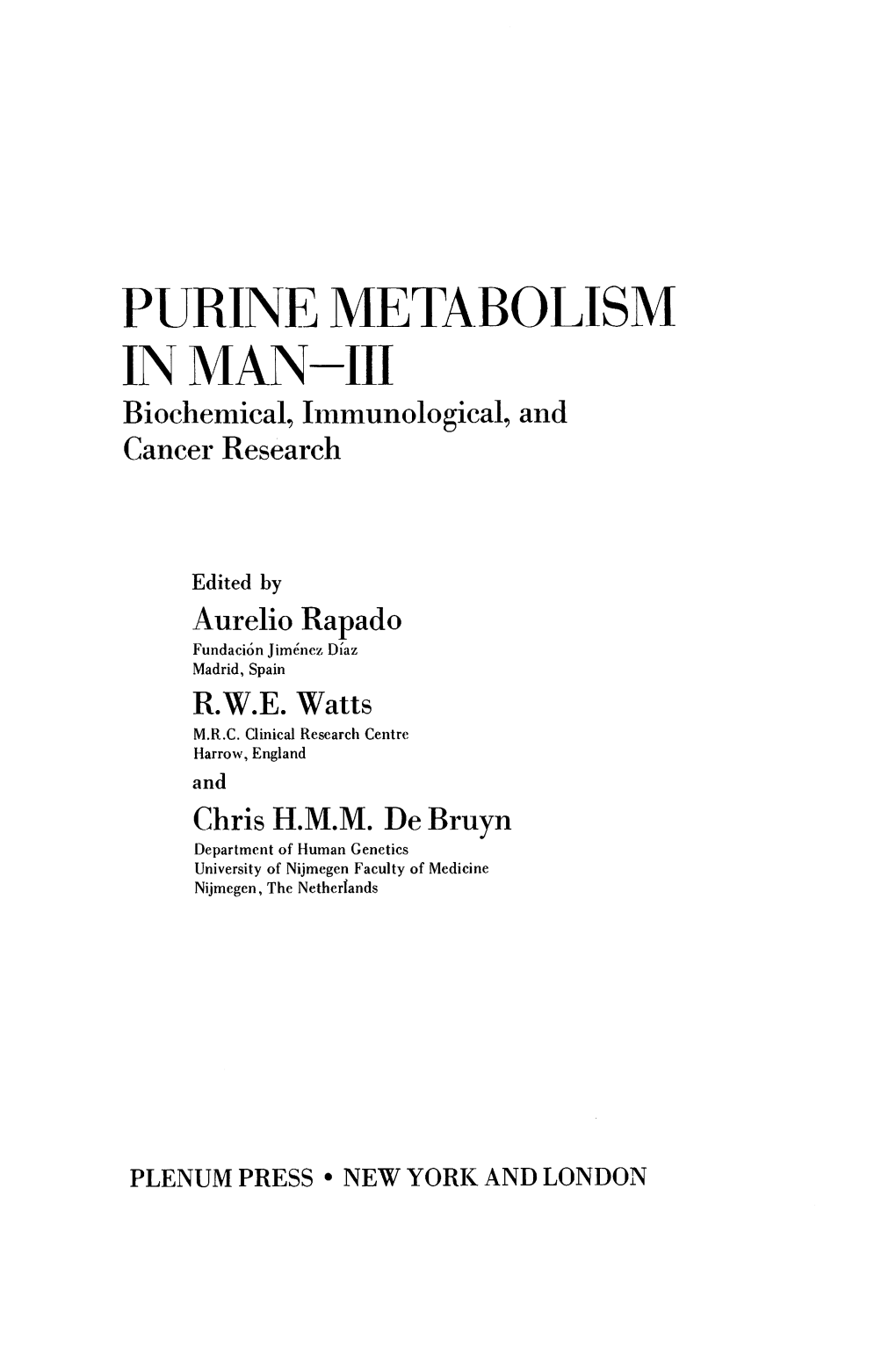 Purine Metabolism in Cultured Endothelial Cells