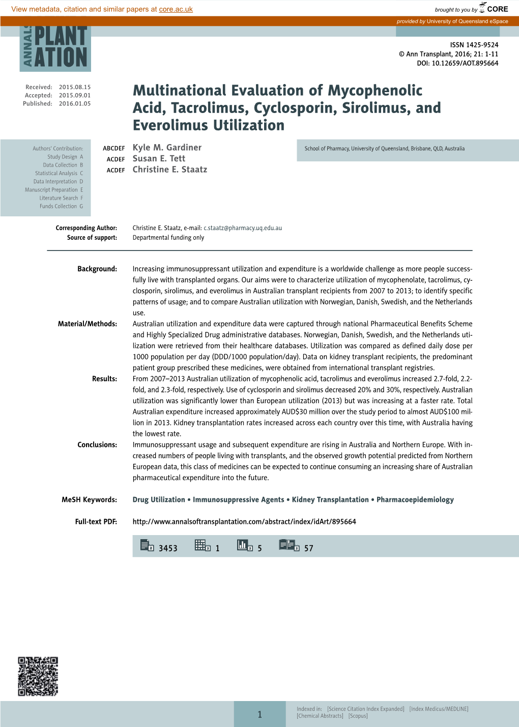 Multinational Evaluation of Mycophenolic Acid, Tacrolimus