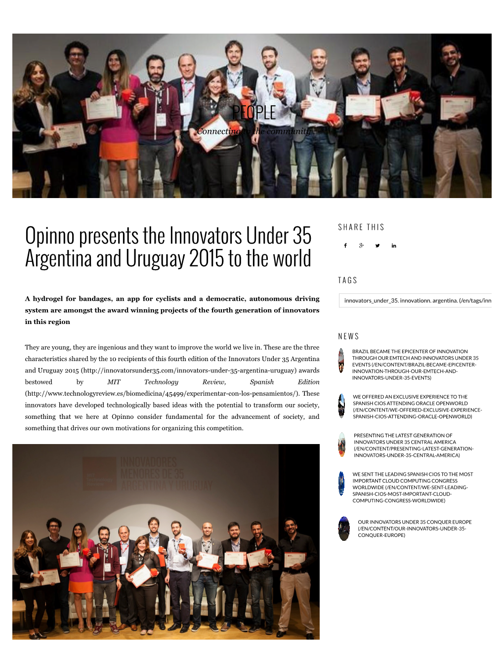 Opinno Presents the Innovators Under 35 Argentina and Uruguay 2015 To