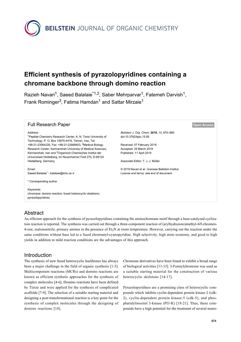 Efficient Synthesis of Pyrazolopyridines Containing a Chromane Backbone Through Domino Reaction