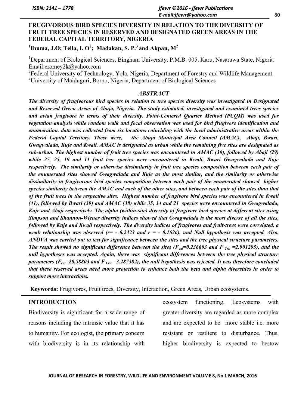 Frugivorous Bird Species Diversity in Relation to the Diversity of Fruit