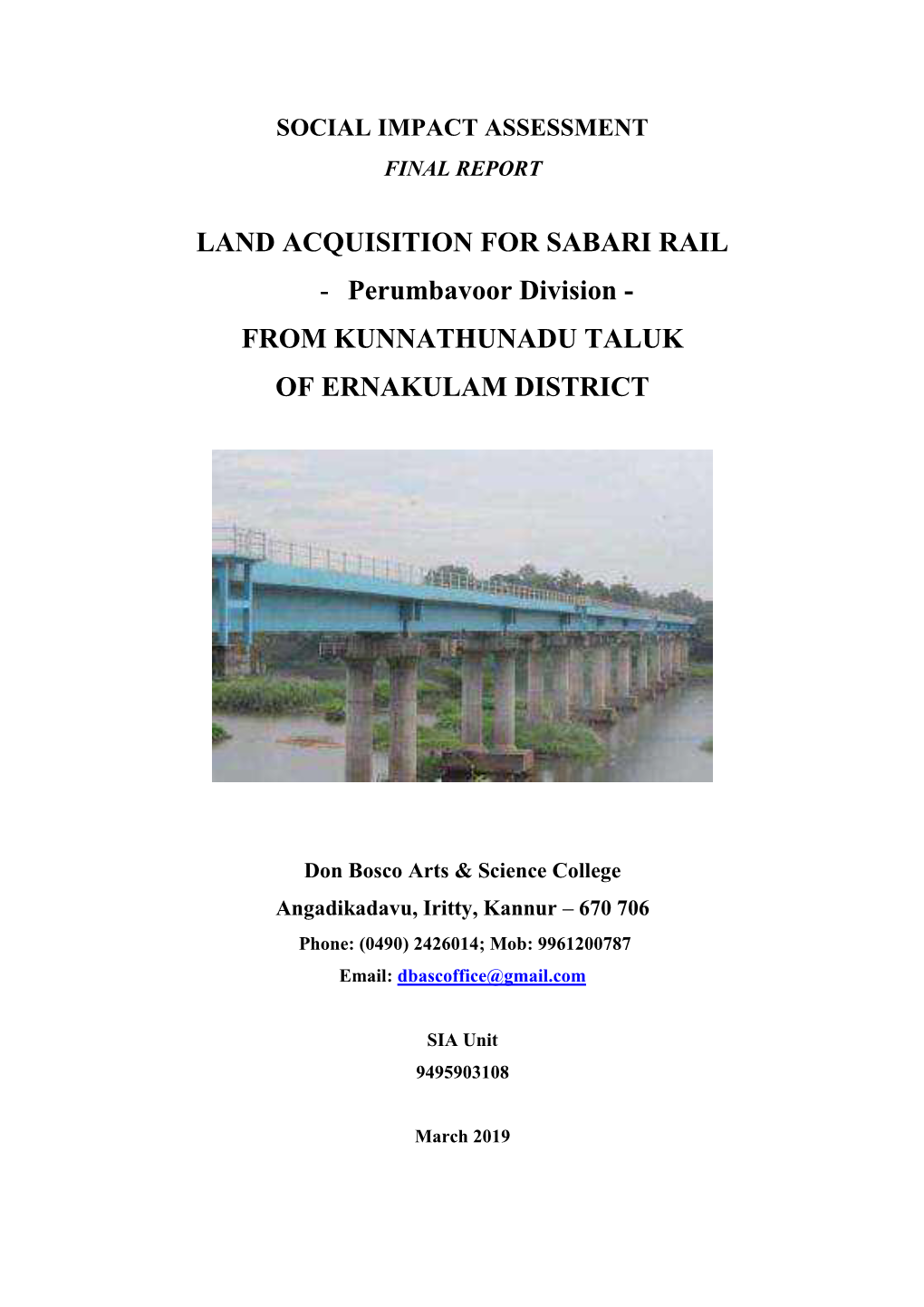 LAND ACQUISITION for SABARI RAIL - Perumbavoor Division - from KUNNATHUNADU TALUK of ERNAKULAM DISTRICT