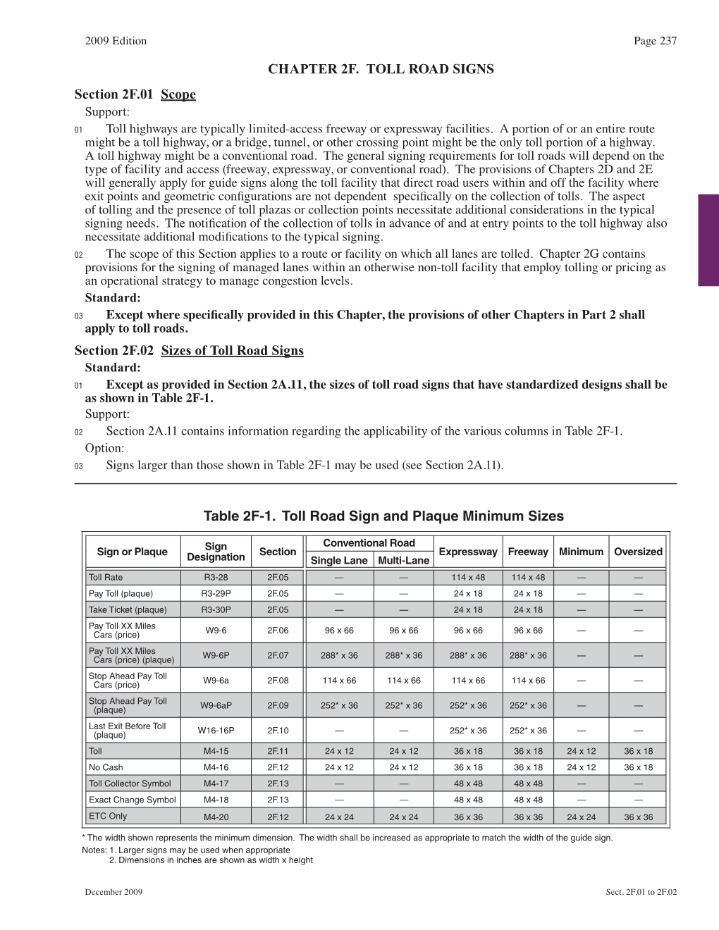 TOLL ROAD SIGNS Section 2F.01 Scope Support: 01 Toll Highways Are Typically Limited-Access Freeway Or Expressway Facilities