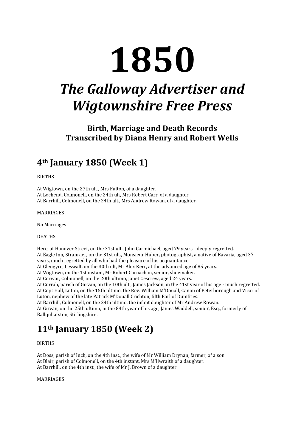 1850 the Galloway Advertiser and Wigtownshire Free Press