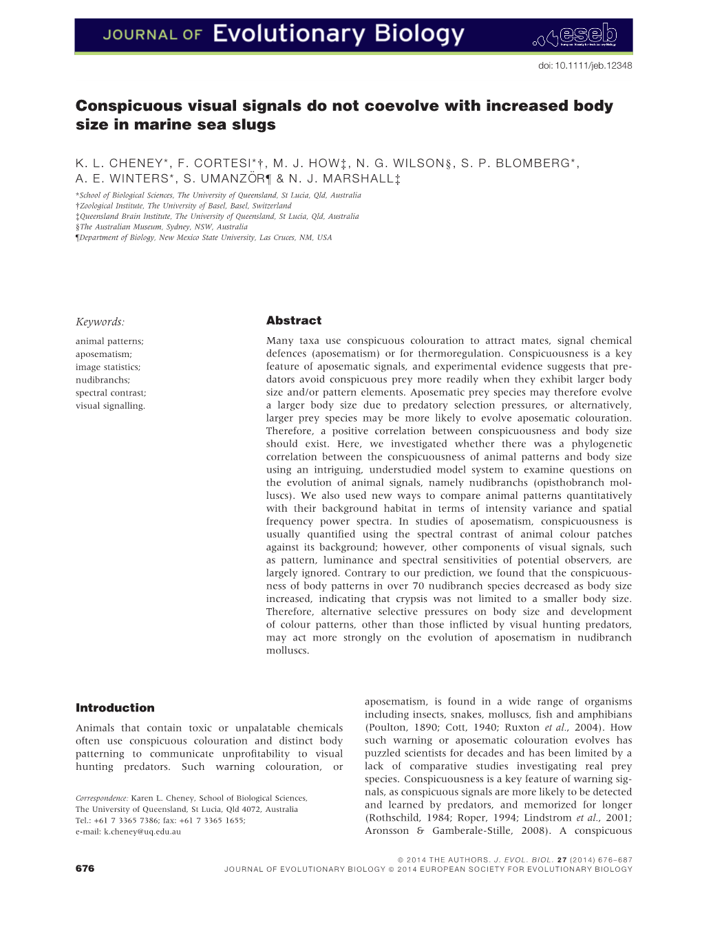 Conspicuous Visual Signals Do Not Coevolve with Increased Body Size in Marine Sea Slugs