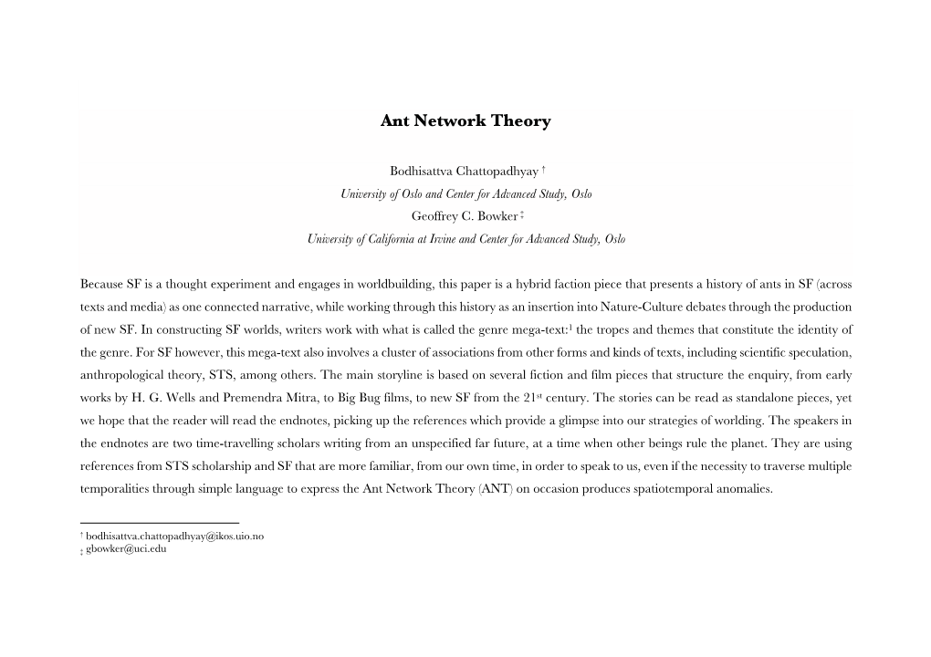 Ant Network Theory