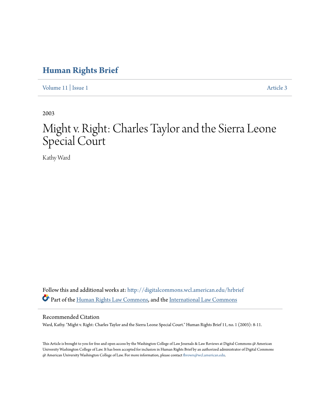 Charles Taylor and the Sierra Leone Special Court Kathy Ward