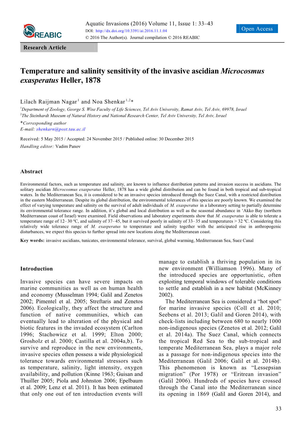 Temperature and Salinity Sensitivity of the Invasive Ascidian Microcosmus Exasperatus Heller, 1878