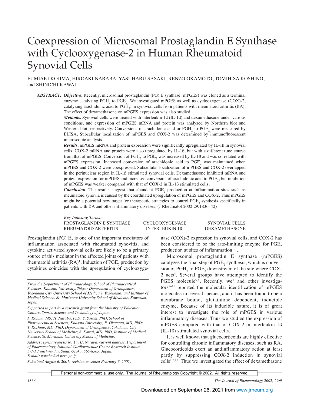 Coexpression of Microsomal Prostaglandin E Synthase With