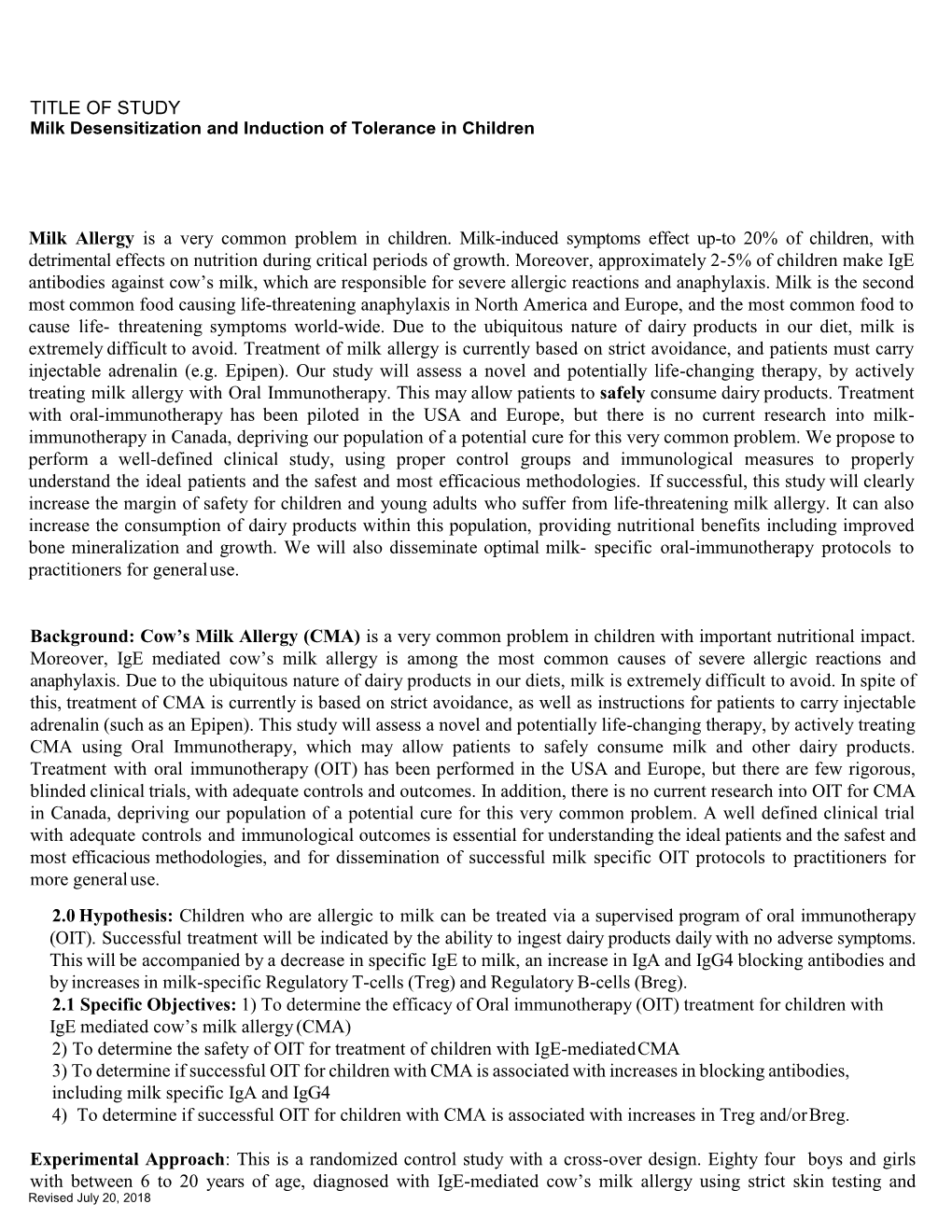 TITLE of STUDY Milk Allergy Is a Very Common Problem in Children. Milk