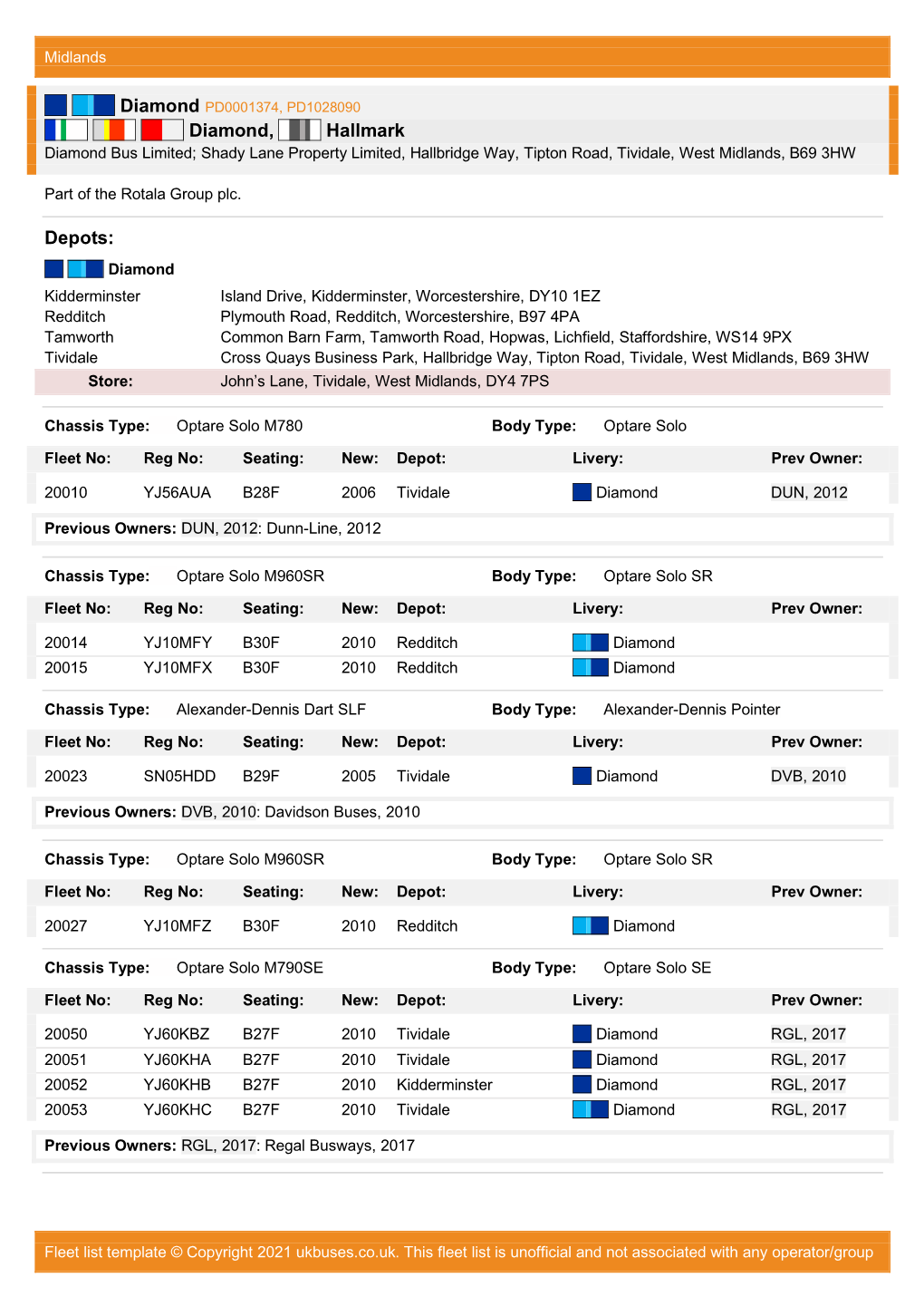 Diamond, Hallmark Diamond Bus Limited; Shady Lane Property Limited, Hallbridge Way, Tipton Road, Tividale, West Midlands, B69 3HW