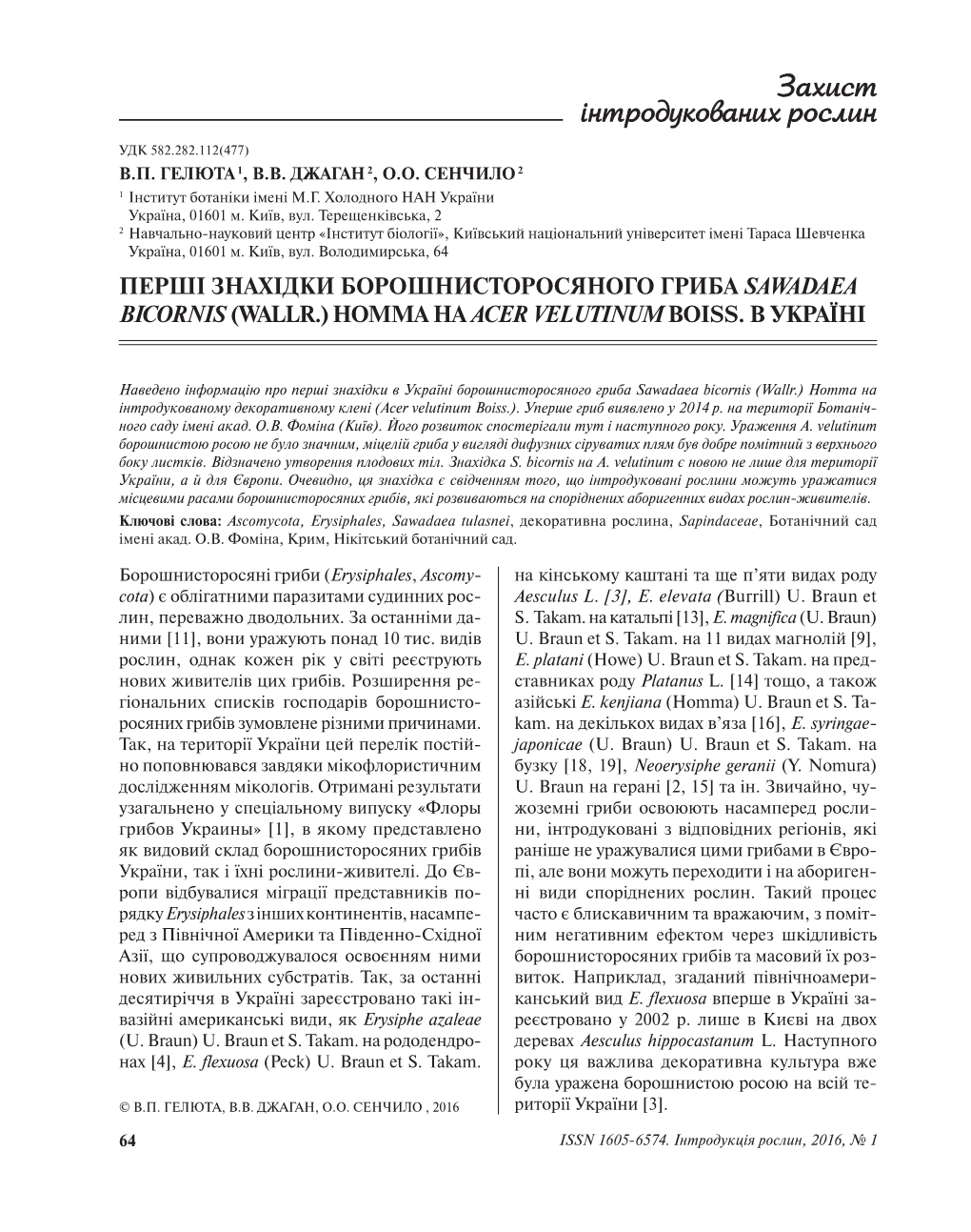 First Records of a Powdery Mildew Fungus Sawadaea Bicornis (Wallr.)