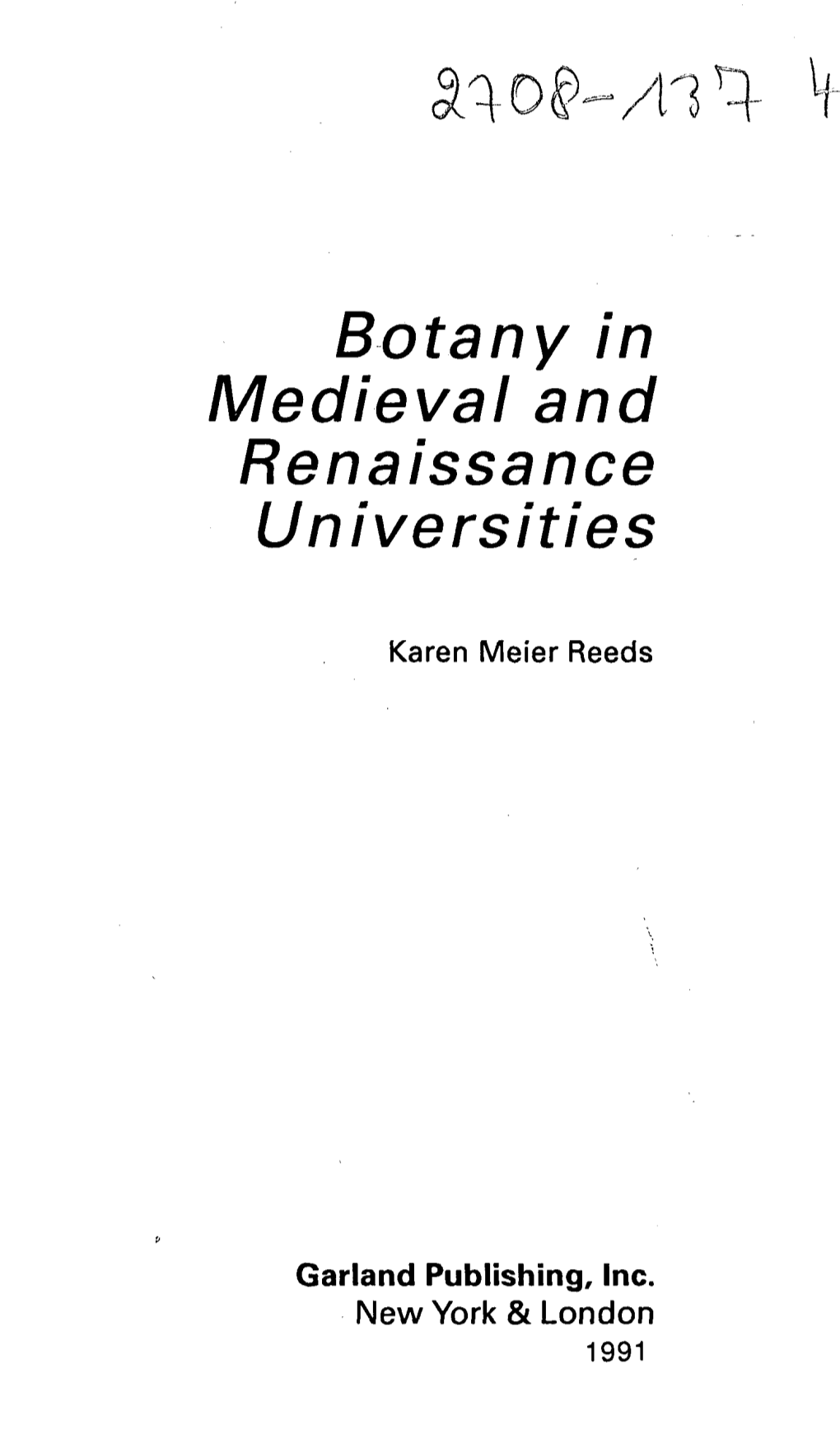 Botany in Medieval and Renaissance Universities