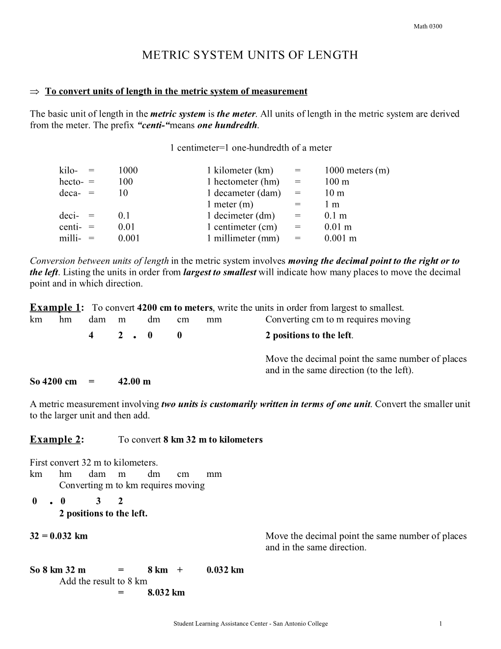 Metric System Units of Length