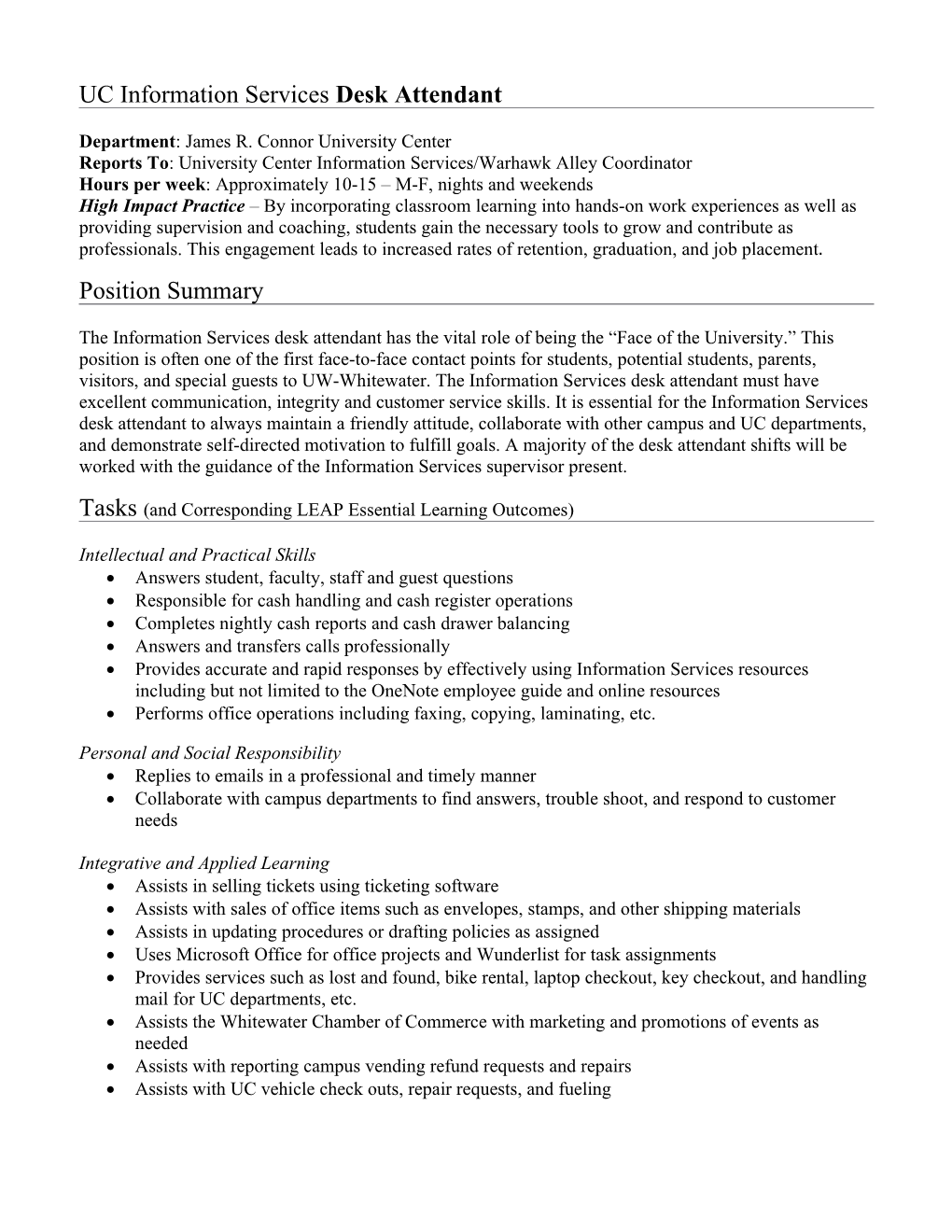 UC Information Services Desk Attendant