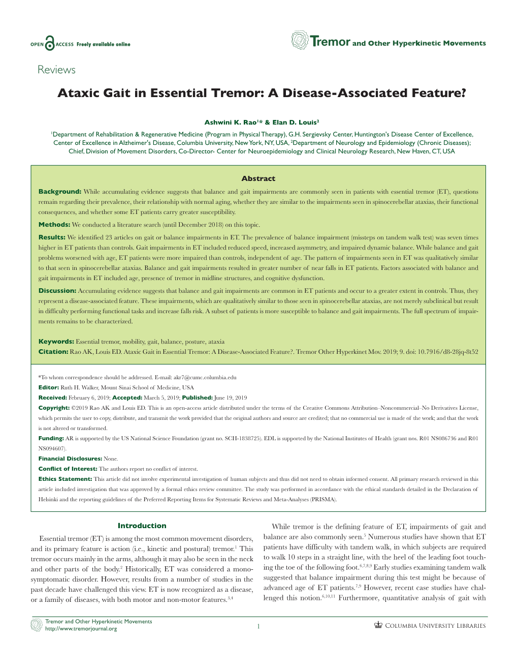 Ataxic Gait in Essential Tremor: a Disease-Associated Feature?