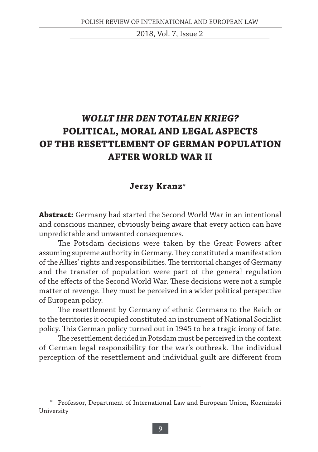 Political, Moral and Legal Aspects of the Resettlement of German Population After World War II