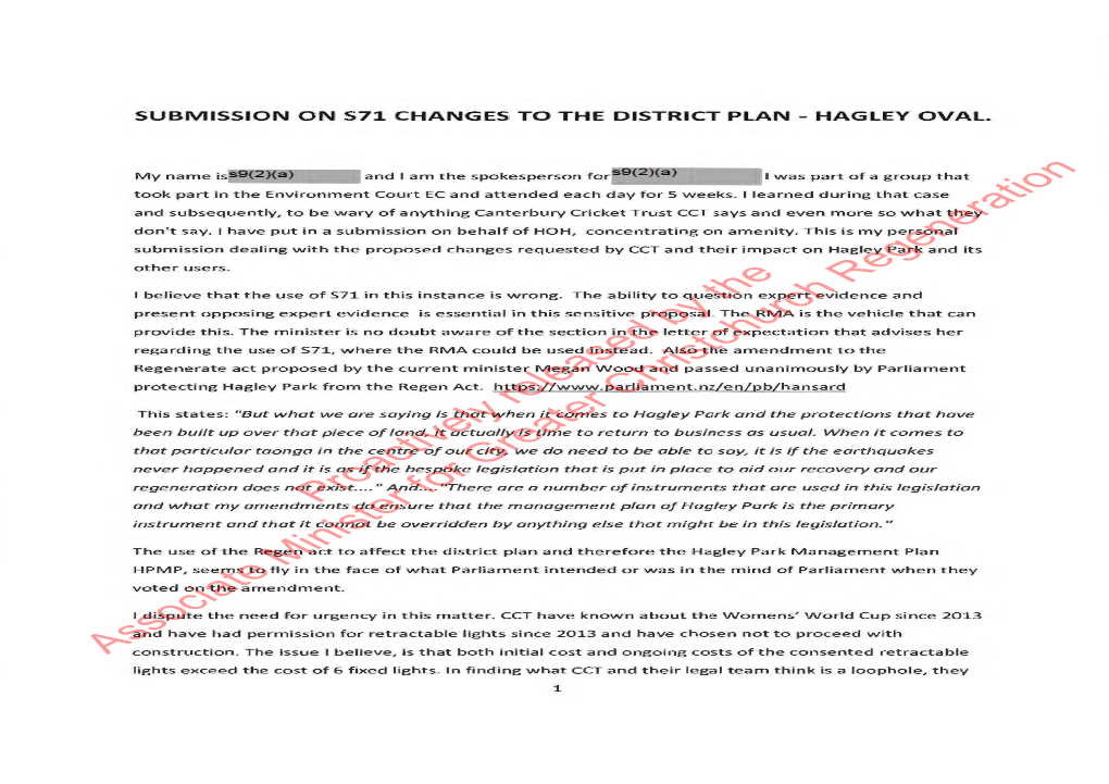 Hagley Oval Section 71 Proposal - Further Information Available