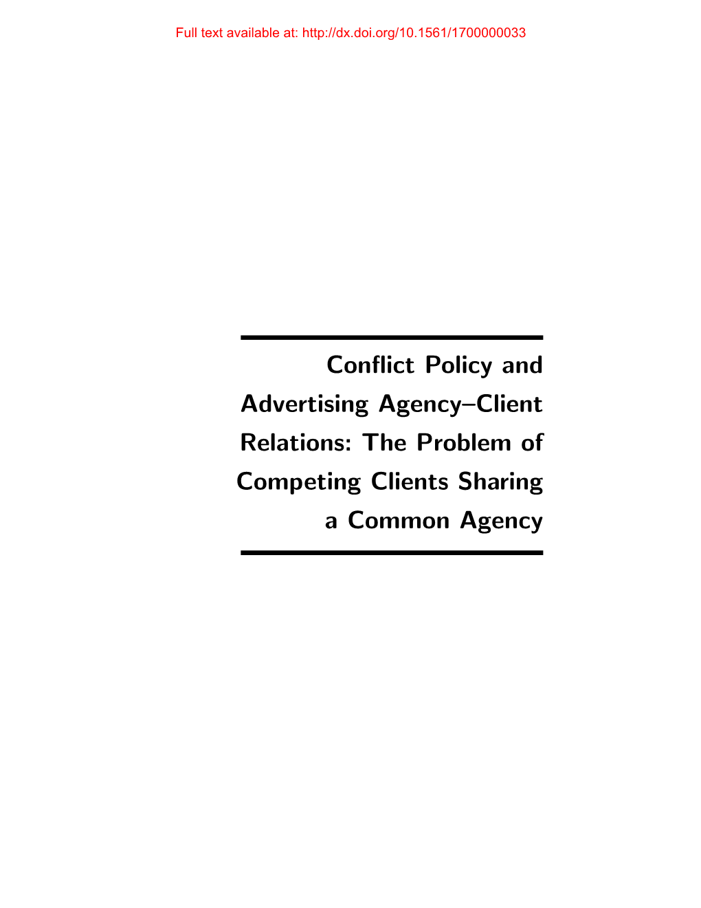 Conflict Policy and Advertising Agency–Client Relations