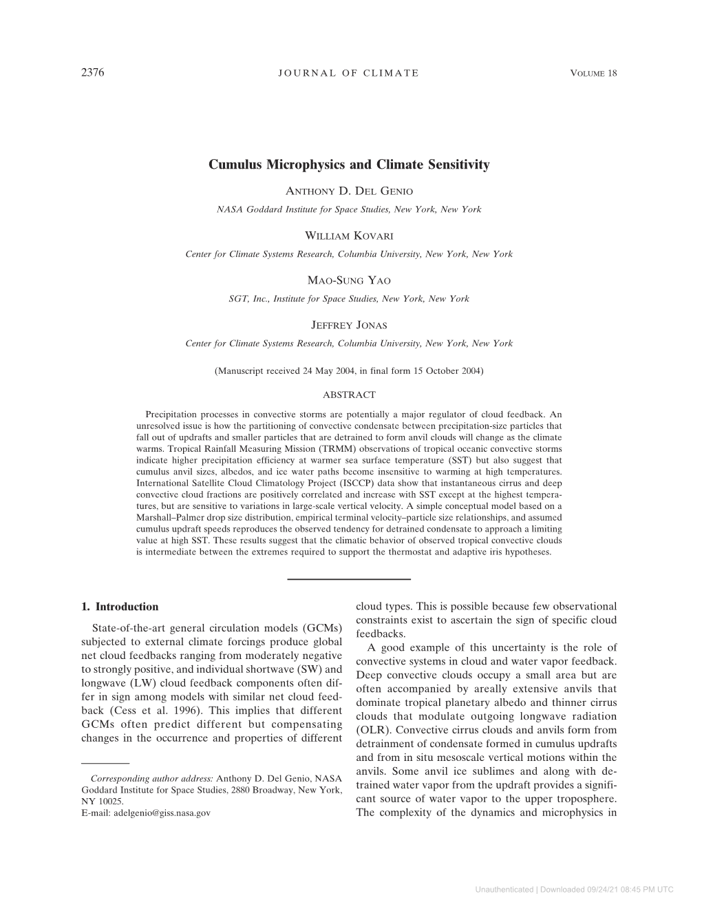 Cumulus Microphysics and Climate Sensitivity