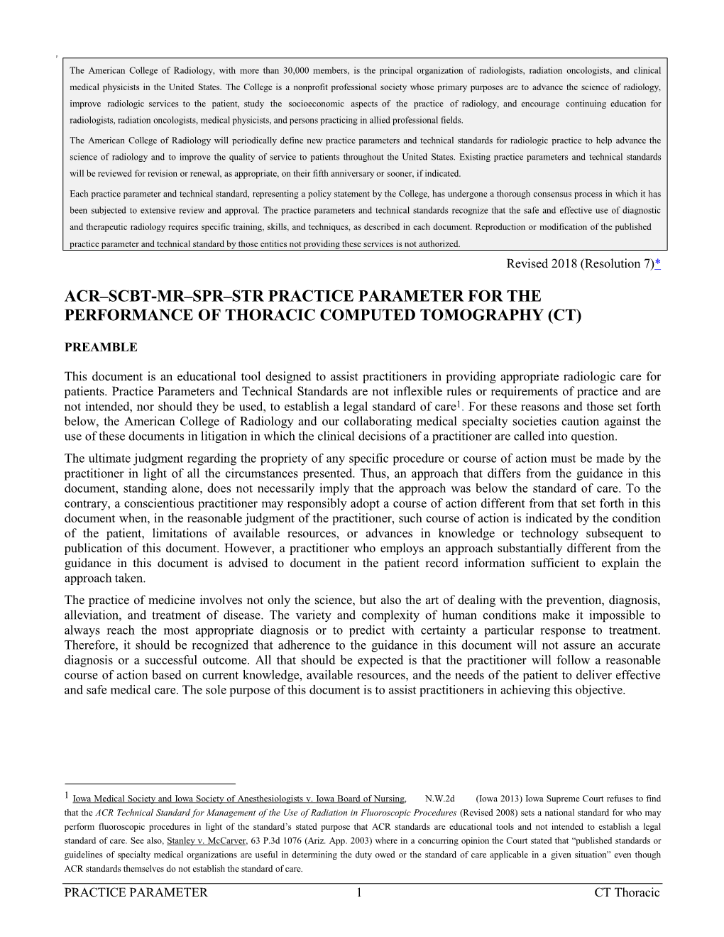 Acr–Scbt-Mr–Spr–Str Practice Parameter for the Performance of Thoracic Computed Tomography (Ct)