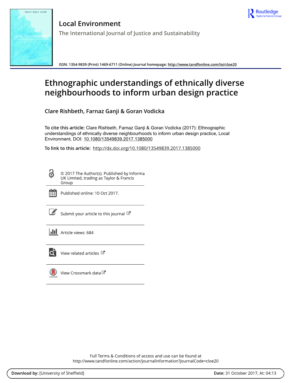 Ethnographic Understandings of Ethnically Diverse Neighbourhoods to Inform Urban Design Practice
