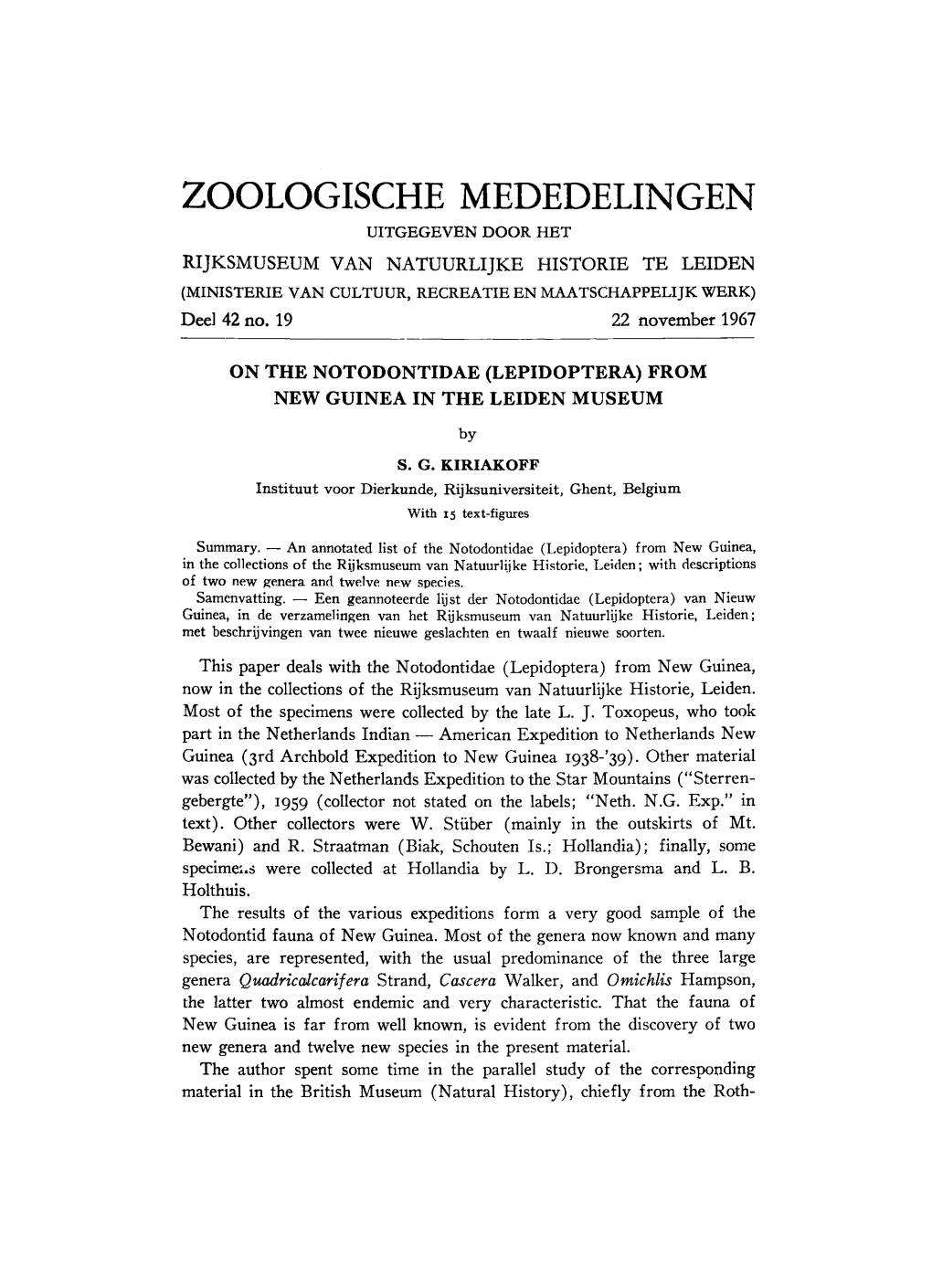 Zoologische Mededelingen Uitgegeven Door Het