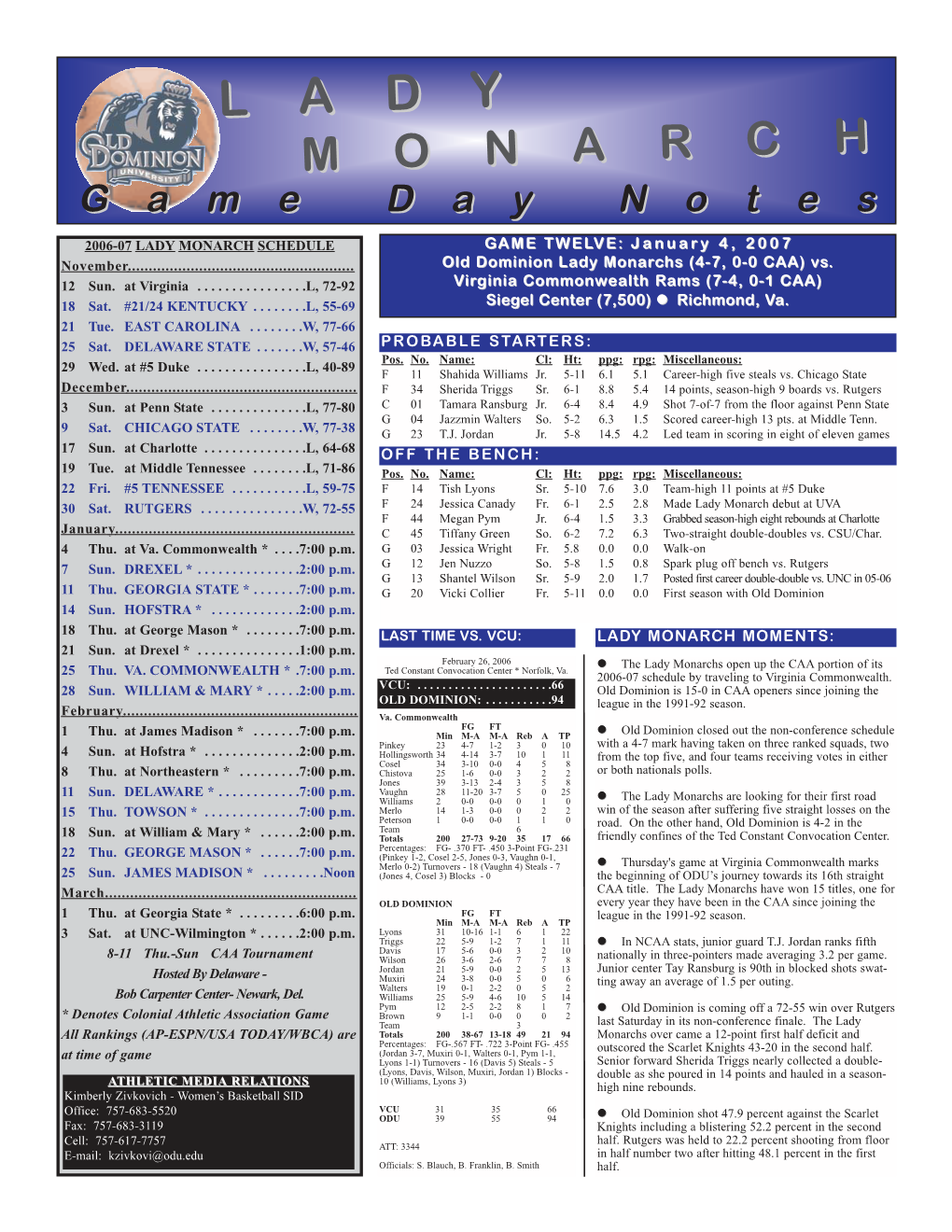 VCU Game Notes.Qxd