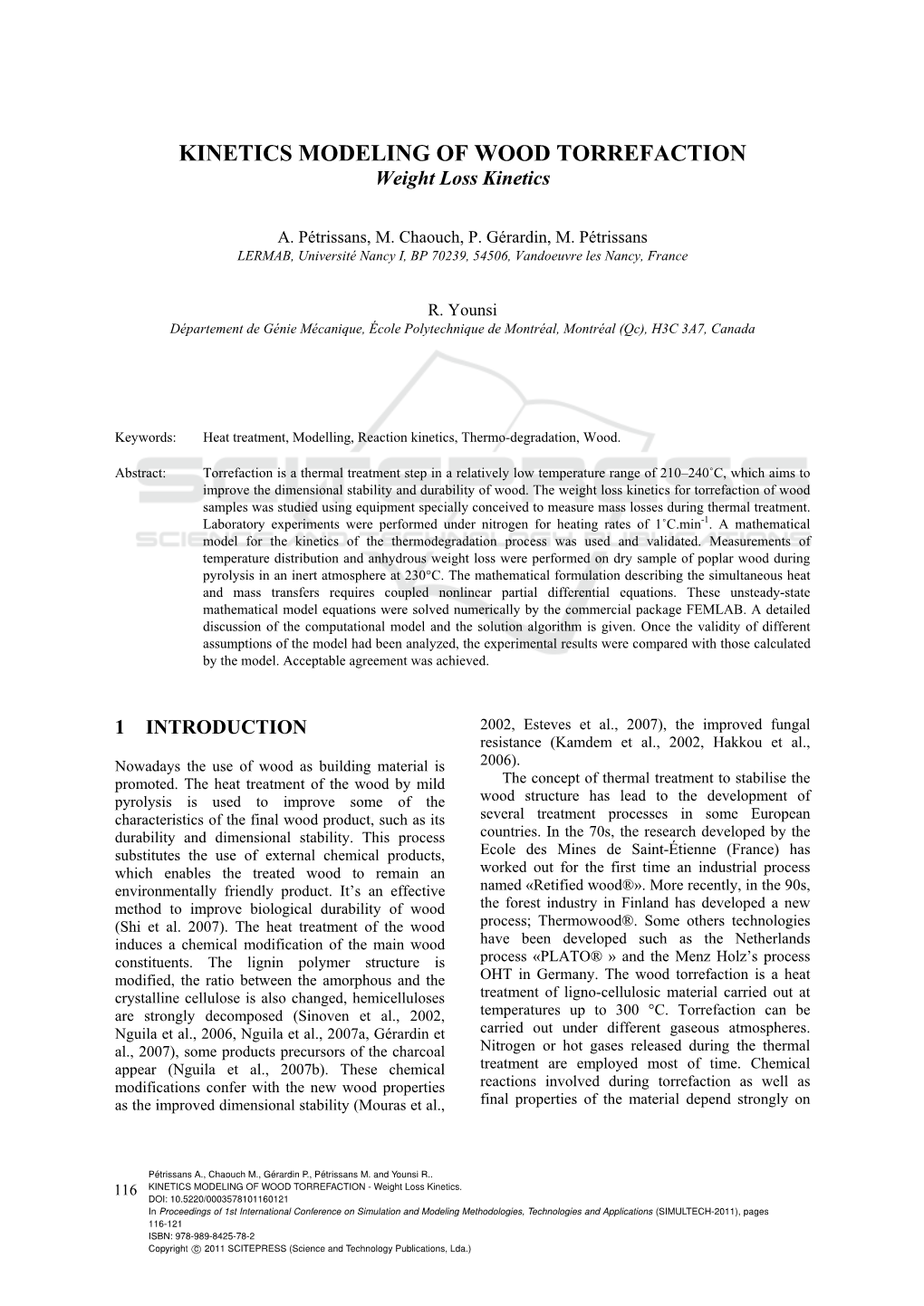 KINETICS MODELING of WOOD TORREFACTION Weight Loss Kinetics