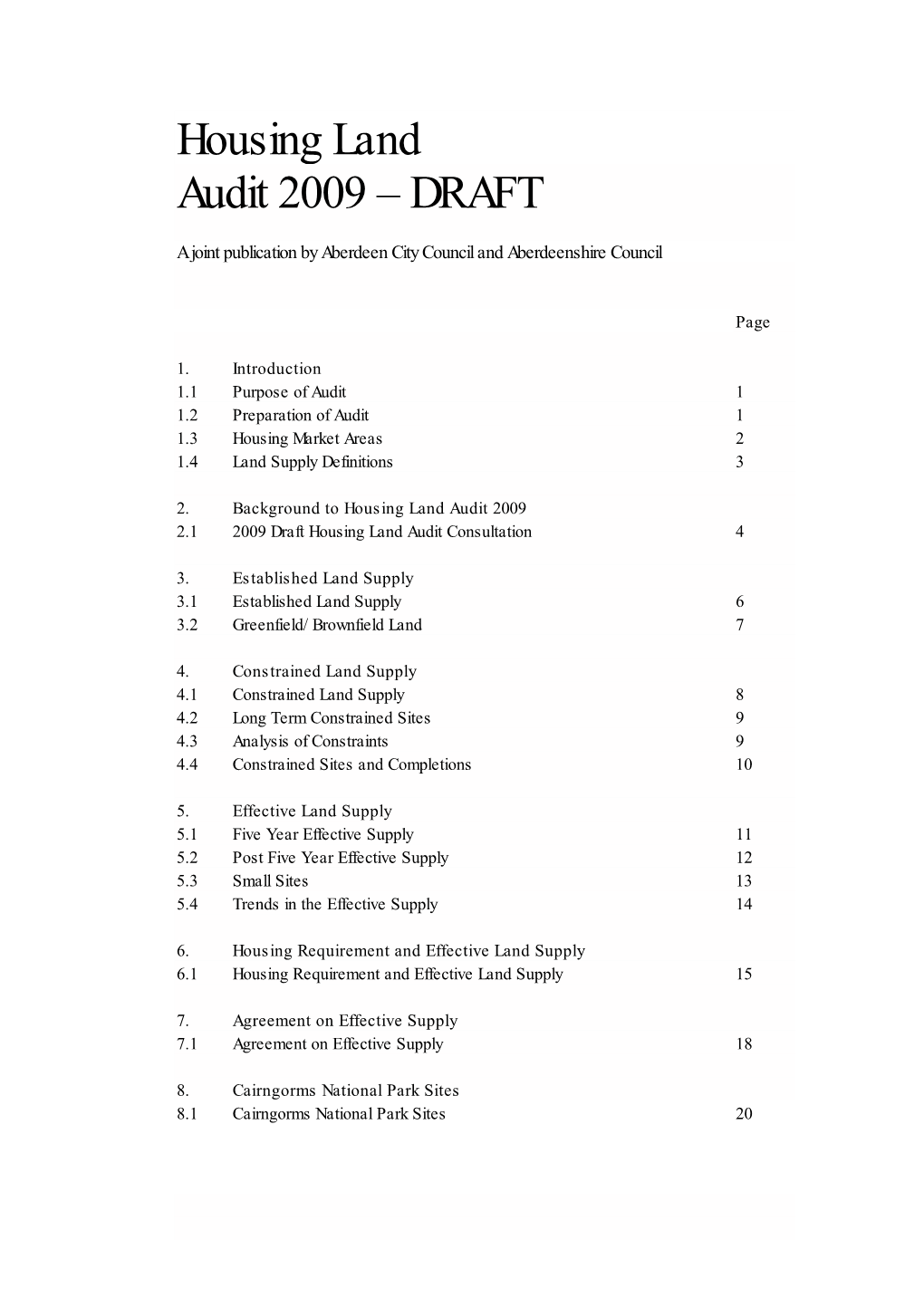 Housing Land Audit 2009 – DRAFT