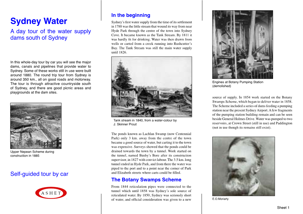 Sydney Water in 1788 Was the Little Stream That Wound Its Way from Near a Day Tour of the Water Supply Hyde Park Through the Centre of the Town Into Sydney Cove