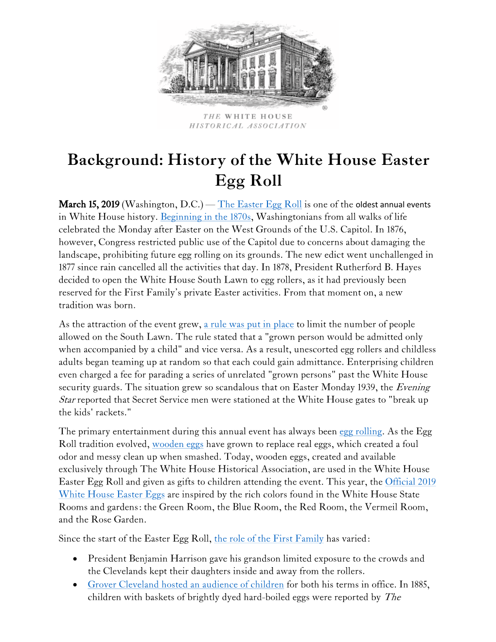 Background: History of the White House Easter Egg Roll