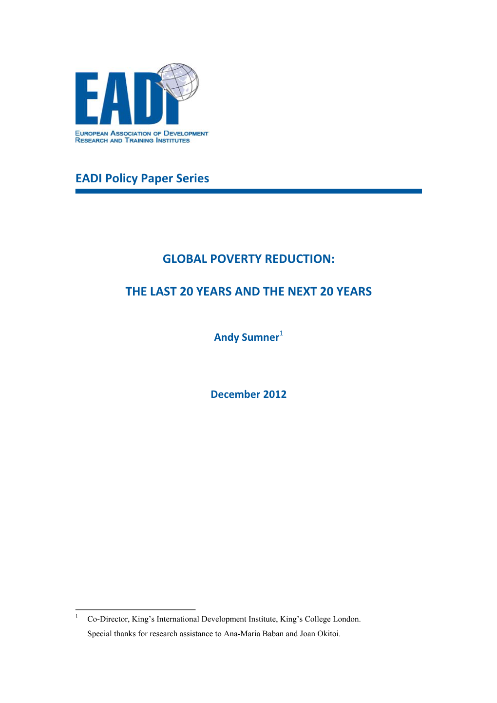 EADI Policy Paper Series GLOBAL POVERTY REDUCTION: the LAST