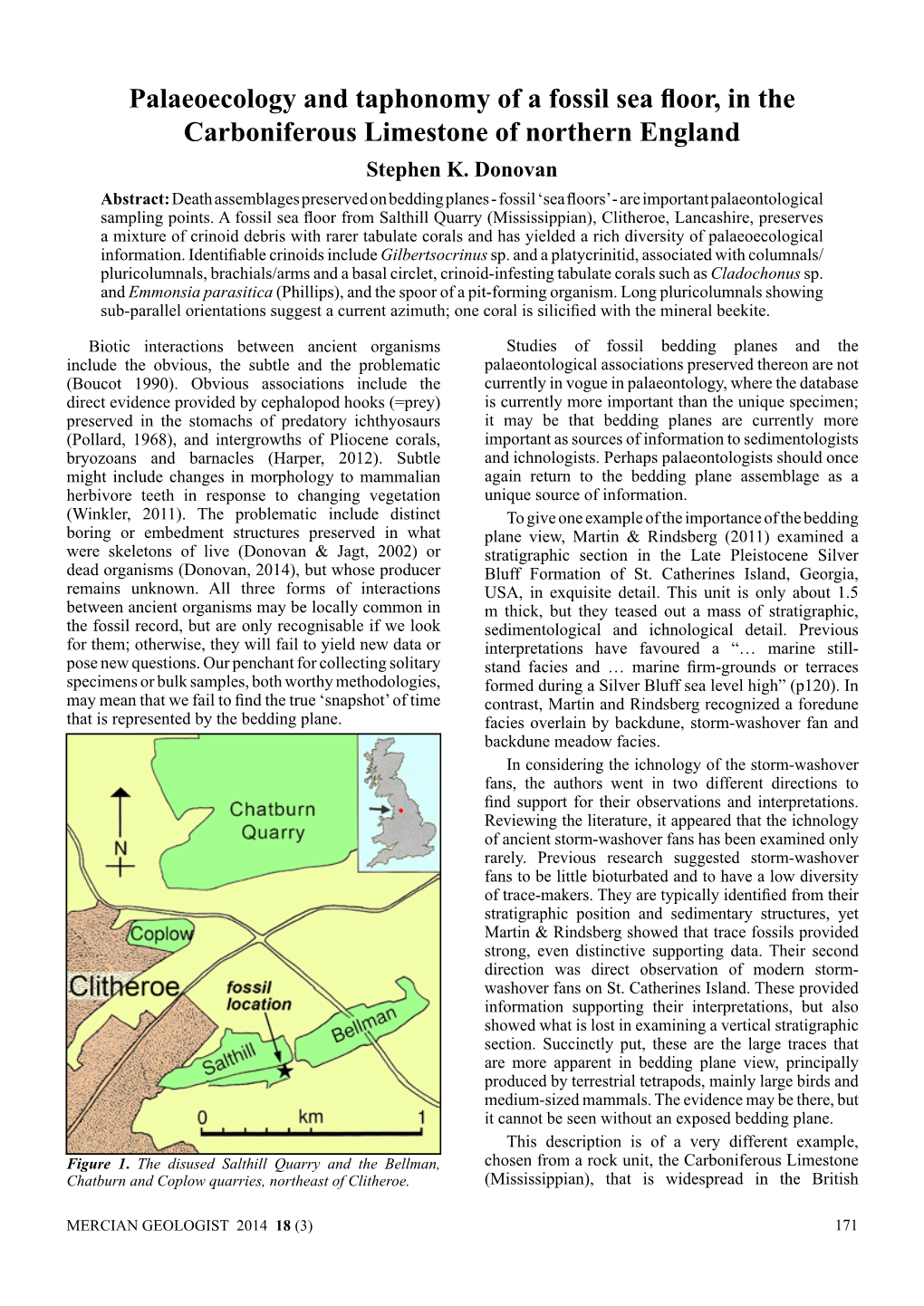 Palaeoecology and Taphonomy of a Fossil Sea Floor, in the Carboniferous Limestone of Northern England Stephen K