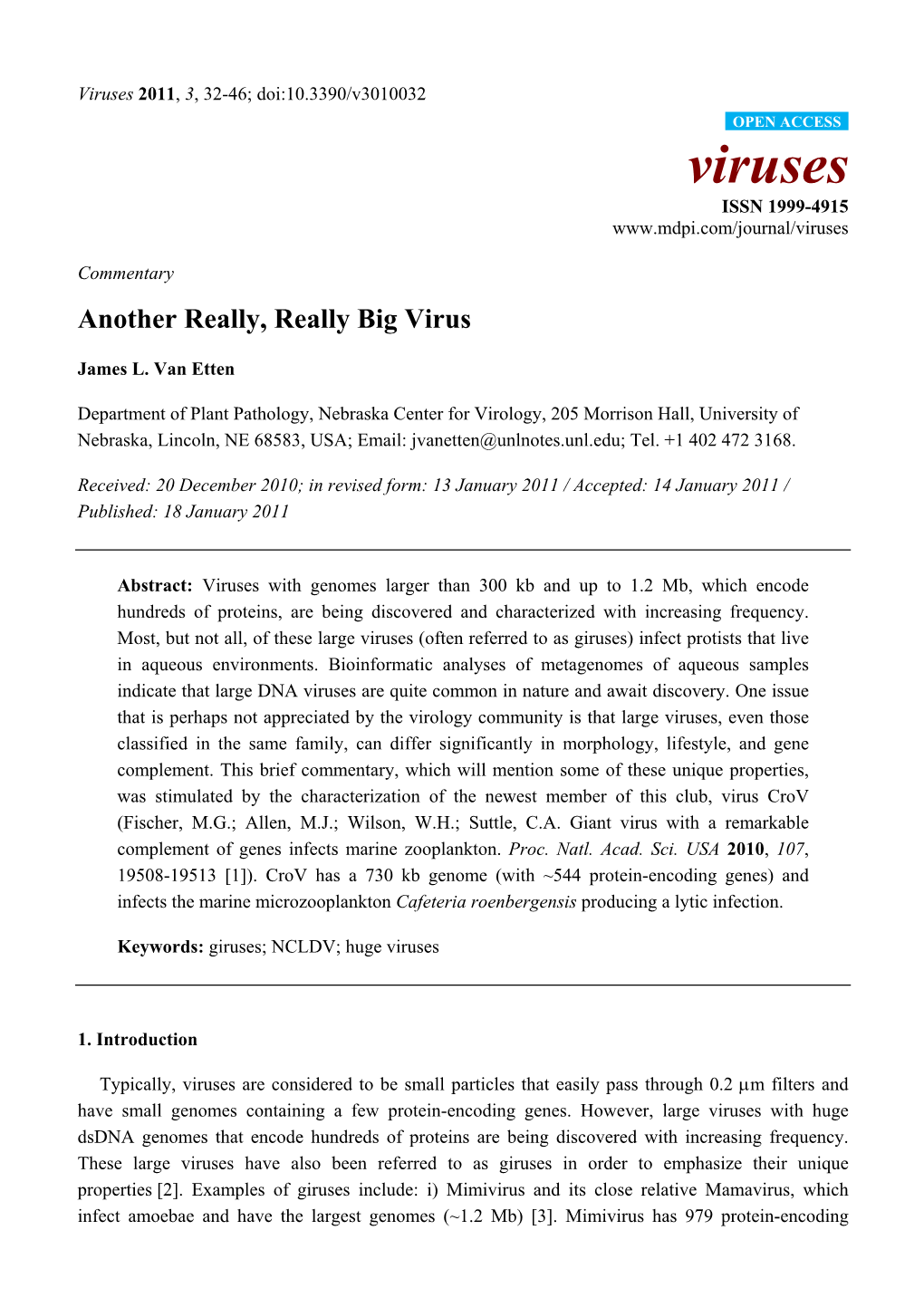 Viruses 2011, 3, 32-46; Doi:10.3390/V3010032 OPEN ACCESS Viruses ISSN 1999-4915