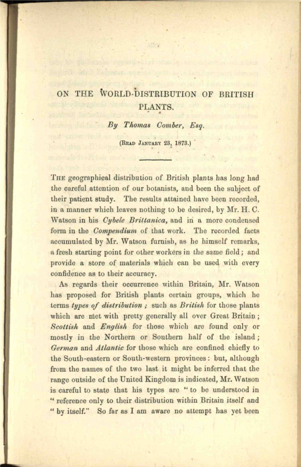 On the World-Distribution of British Plants