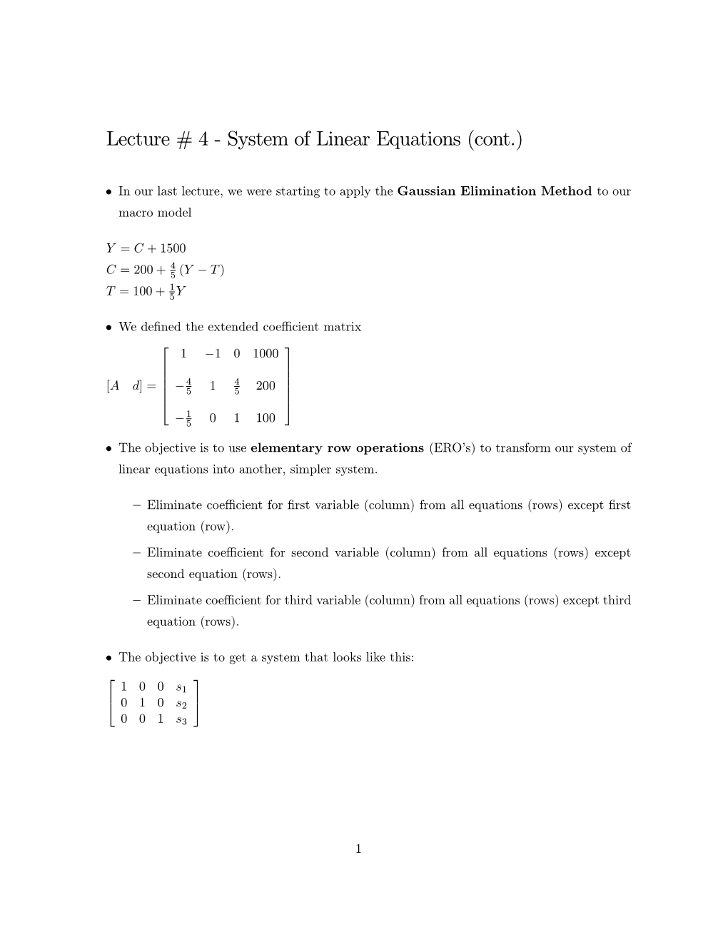 Lecture # 4 % System of Linear Equations (Cont.)