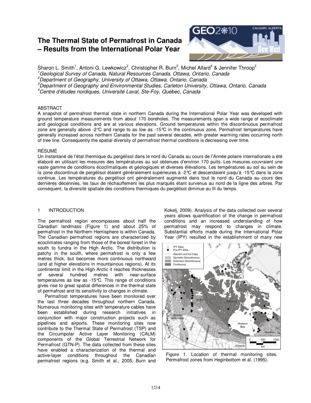 The Thermal State of Permafrost in Canada – Results from the International Polar Year