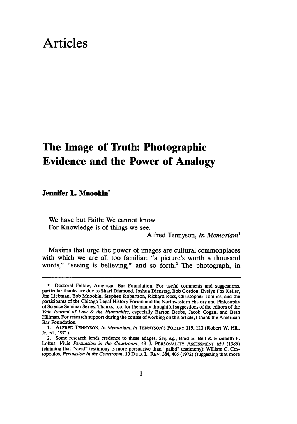 The Image of Truth: Photographic Evidence and the Power of Analogy