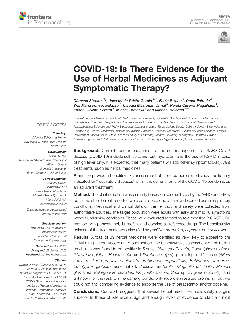 COVID-19: Is There Evidence for the Use of Herbal Medicines As Adjuvant Symptomatic Therapy?