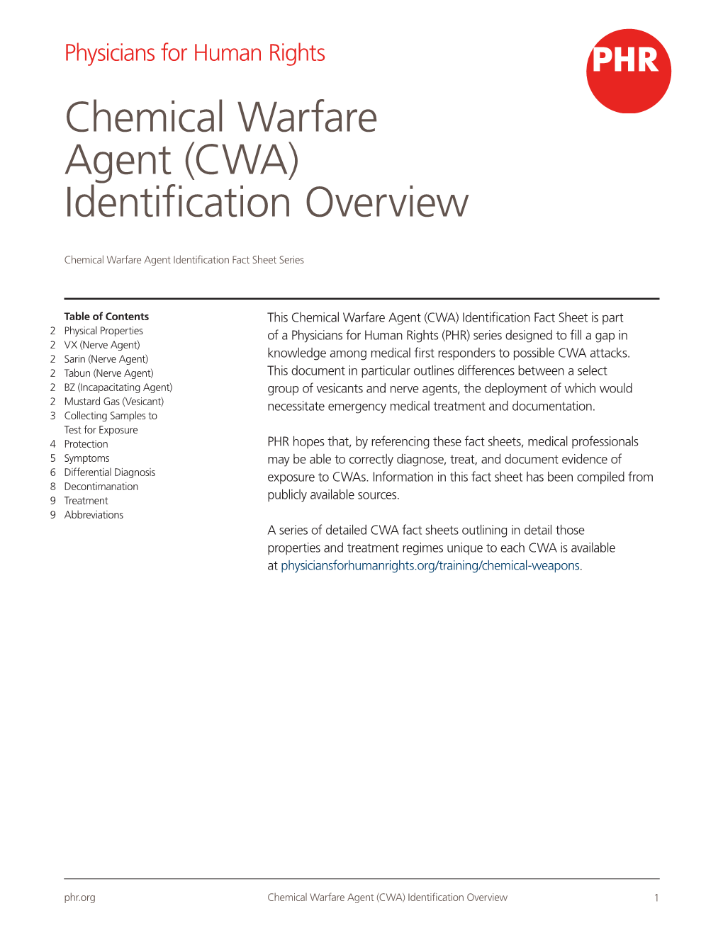 Chemical Warfare Agent (CWA) Identification Overview