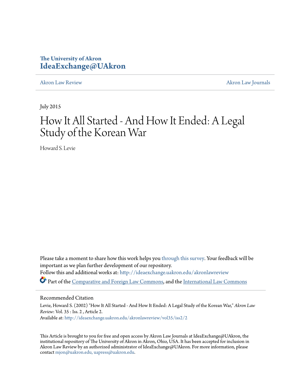 A Legal Study of the Korean War Howard S