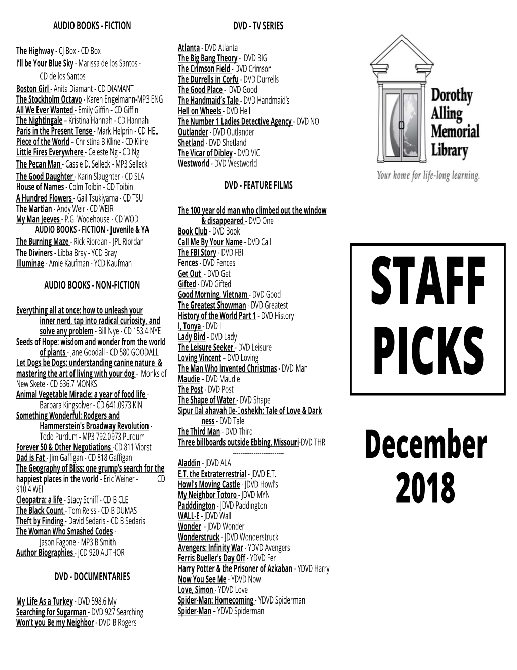 2018-December Staff Picks Brochure.Pub